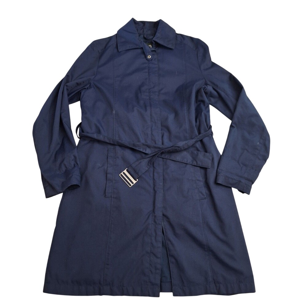 Eddie Bauer Trench Coat Women's Small Blue Full Zip Belted Winter Coat